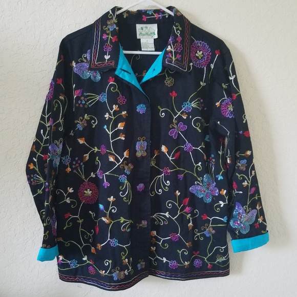 The Quacker Factory Black Beaded Butterfly Jacket - Picture 1 of 5